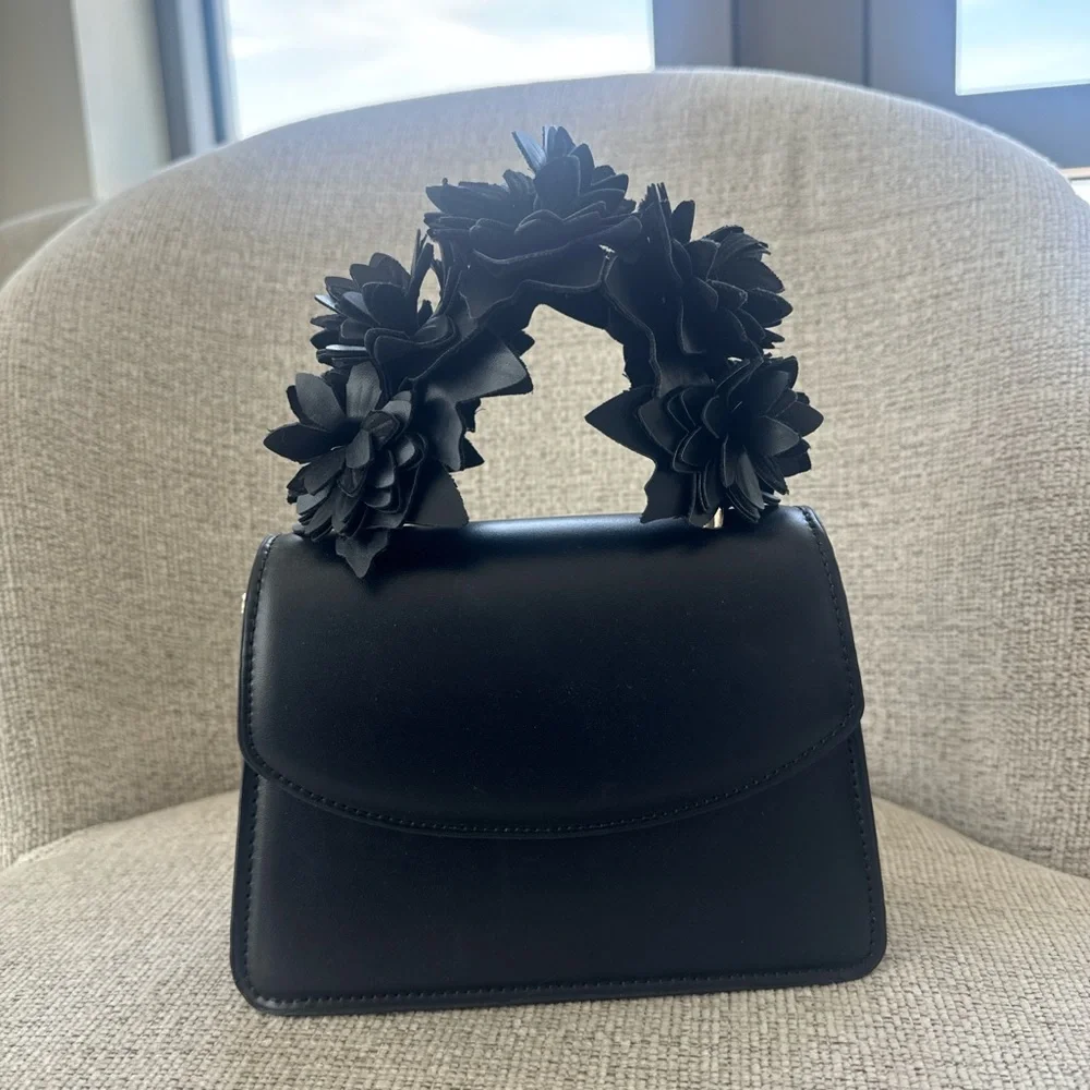 Zara Black Floral-Handle Top-Handle Satchel